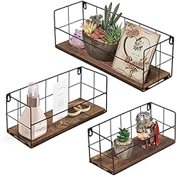 Estanterias Decorativas Conforama HORLIMER Estanteria Pared de Madera Maciza, Set de 3, Estantes Flotantes Rusticos con Metal, Baldas como Organizador y Decoracion de Cocina, Baño, Salon, Despacho