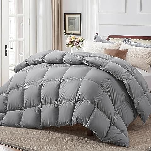 Globon Luxurious Down Comforter Queen Size,Medium Weight Duvet Insert for All Season,46OZ,Noiseless Ultra-Soft Cover with Corner Tabs,Grey Cover