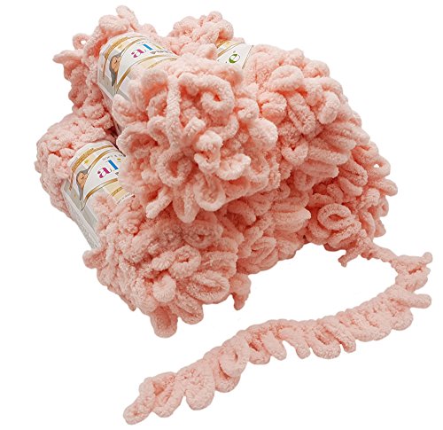 Alize Puffy 5 x 100 g wool, 500 g of yarn for finger knitting, extra bulky wool with loops for knitting without using needles Apricot 340