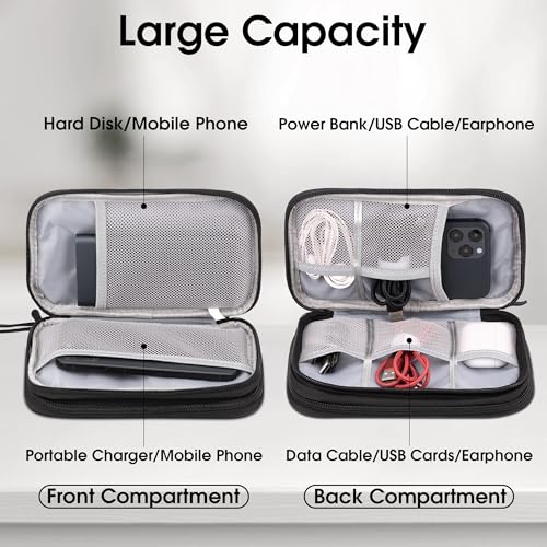 Arae Electronic Accessories Organizer, Travel Essentials Cable Bag with Double-Layer Storage for Cables, Cards, Chargers - Black, M - Image 4