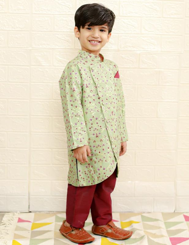 Image of Lil Drama Boys Ethnic Kurta Pyjama Green Colour