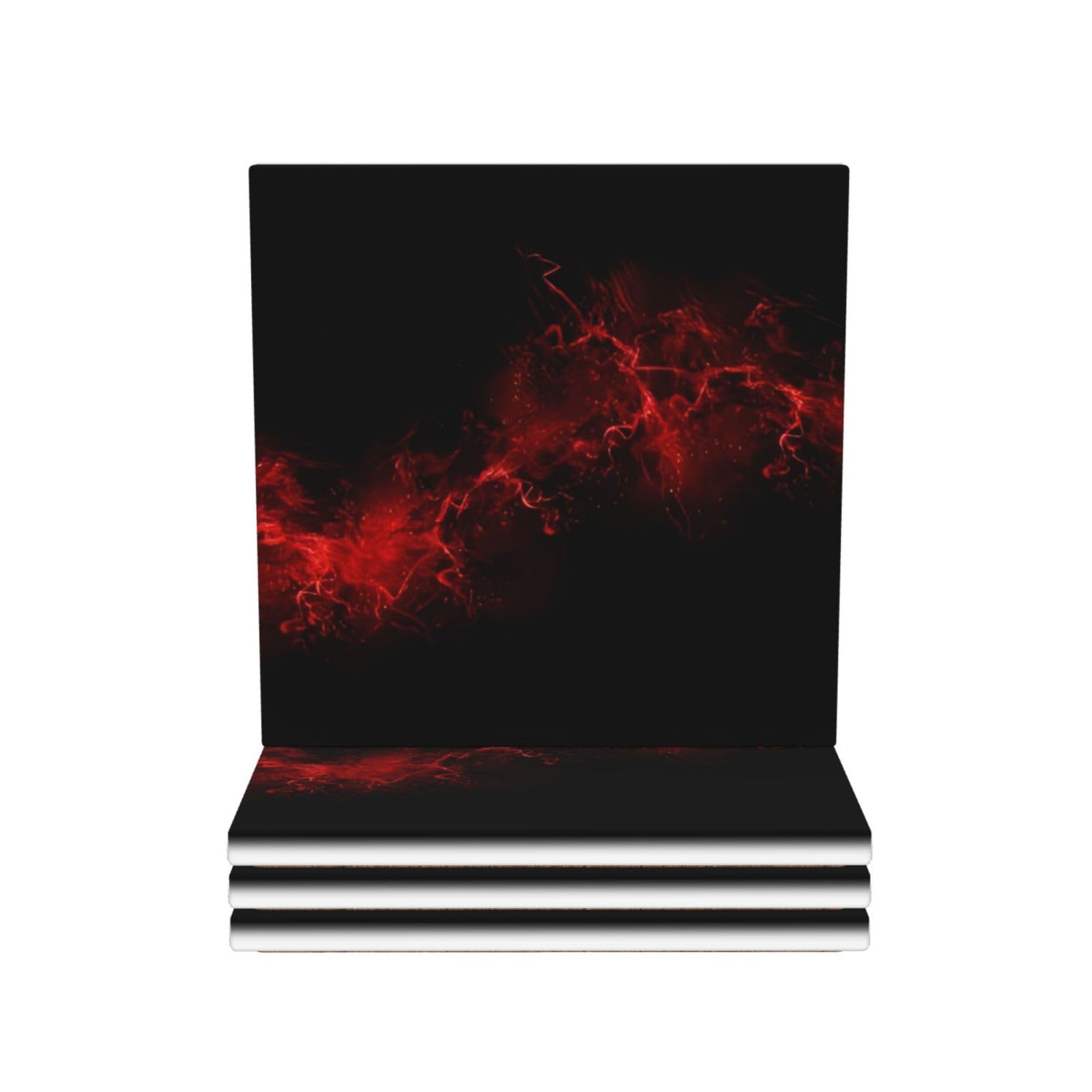 Dessous de verre céramique rouge et noir rond : protection table basse et décoration de cuisine