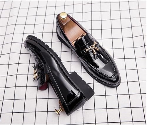 Men's Patent Leather Tassel Loafers Slip-On Dress Shoes Lug Sole Fashion Pointed Toe Walking Casual Formal Business Shoes for Men2