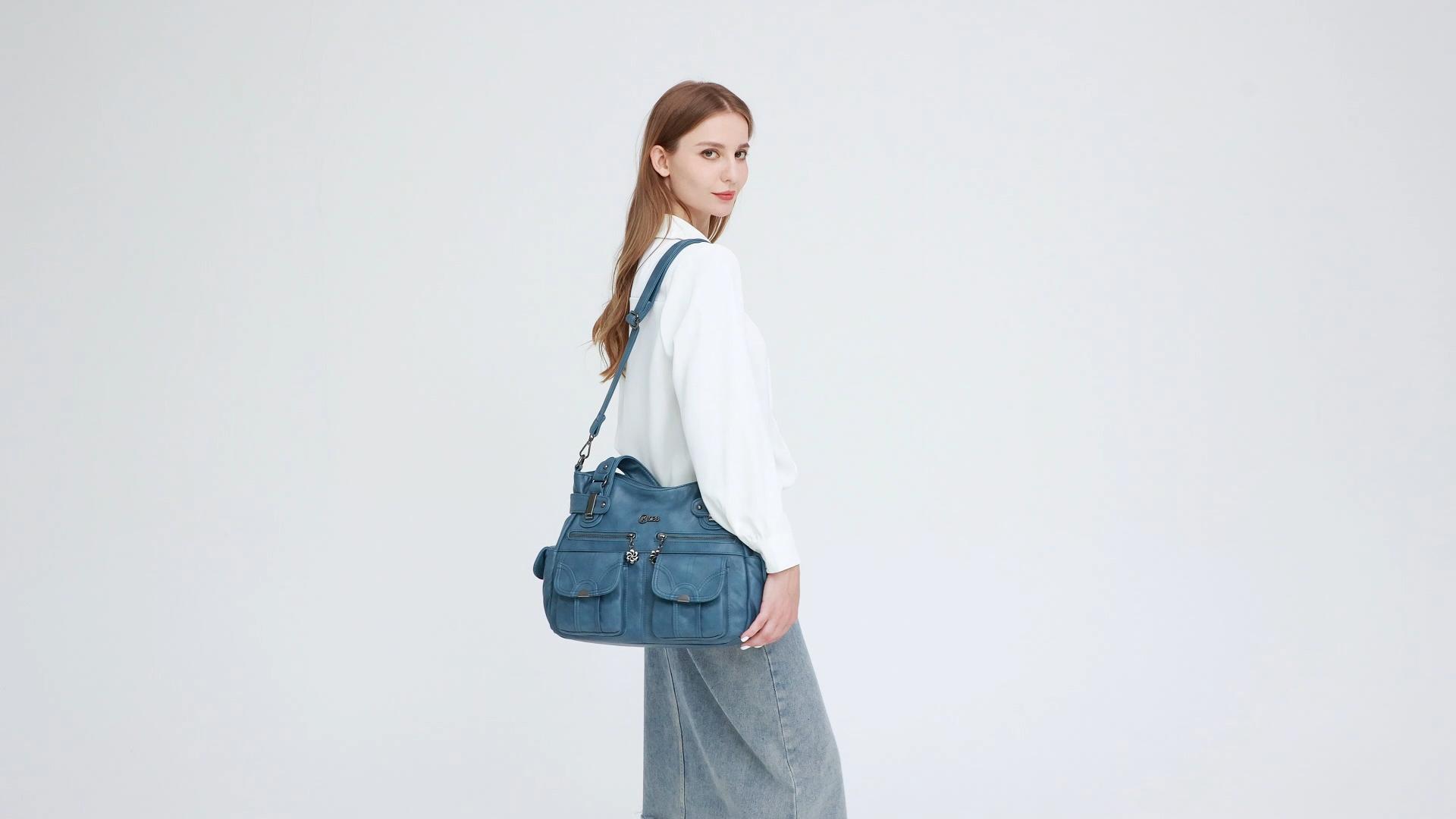 Bolso de hombro grande para mujer en cuero PU con múltiples bolsillos miniatura 6