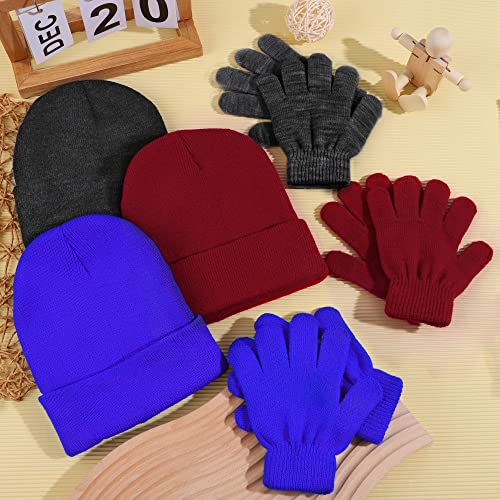 Image of Cooraby 6 Pack Kid's Winter Beanies Hat Full Fingers Gloves Set Skull Winter Caps Stretchy Gloves for Boys Girls