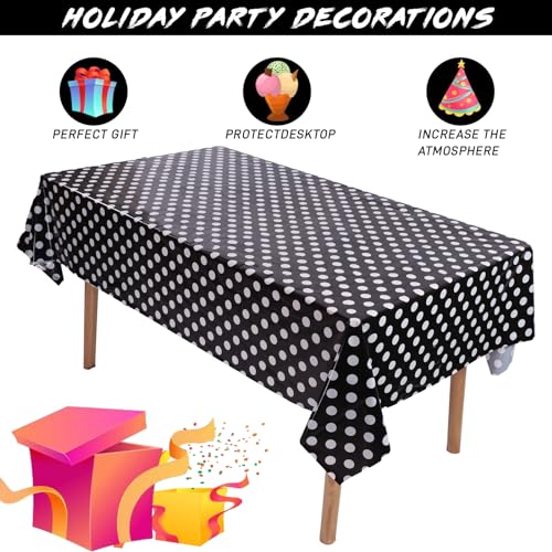 Image of Kesfey 3 Packs Black Polka Dot Plastic Table Cloth 54x108 Inch Black and White Dots Mini Mouse Tablecloths Disposable Black Waterproof Picnic Table Covers for Rectangle Tables Birthday Party Supplies