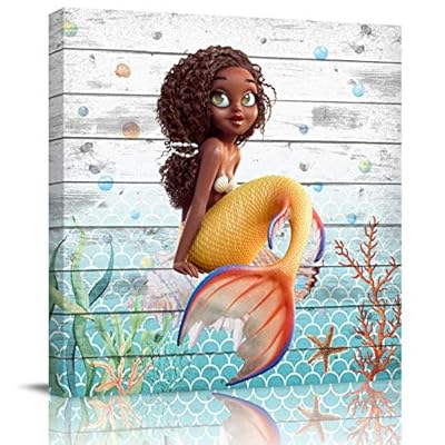 Chucoco Oil Paintings On Canvas Wall Art Mermaid African Black Girl Photo Poster Prints Modern Artwork Home Decor for… 51uof6FEIoL. SS400