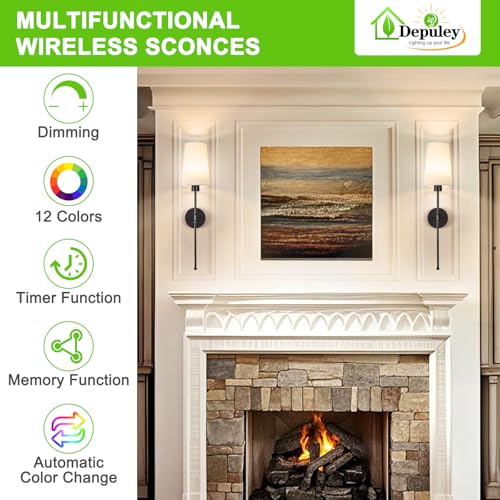Image of Depuley Battery Operated Wall Sconce: 27 inch Set of 2 Wireless Wall Lights with Remote for Bedroom - Rechargeable 15 Colors Black Wall Lamp for Living Room Hallway Decor