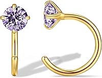 Vista 1 de Aretes de aro de plata de ley chapados en oro de 14 quilates con amatista morada para mujeres y niñas