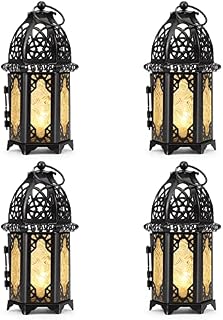 IMAGE 4PCS Candle Lanterns Metal Candle Holder with Transparent Glass Moroccan Decorative Hanging Lantern, 7x16cm, Black