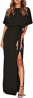 Womens Formal Dress Batwing Sleeve Waist Belted High Slit Long Maxi Party Dresses Evening Gown - Buy now