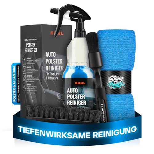 Polsterreiniger Set fürs Auto: ADBL Bonnet (1L) + Bürste + chemicalworkz Detailing-Pinsel + Shiny Freaks Mikrofasertuch – Textil & Polster Reiniger für Autositze, Teppiche, Sofa & Couch