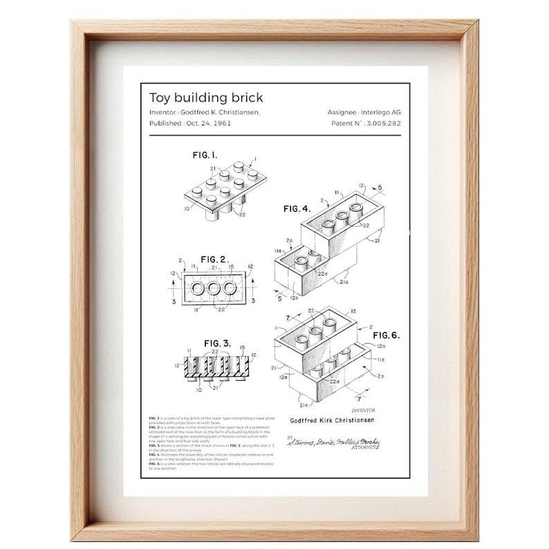 Affiche Brevet Brique LEGO – Poster Vintage | Noir & Blanc ou Colorisé, Art Mural Geek, Déco Enfant, Cadeau Fan LEGO