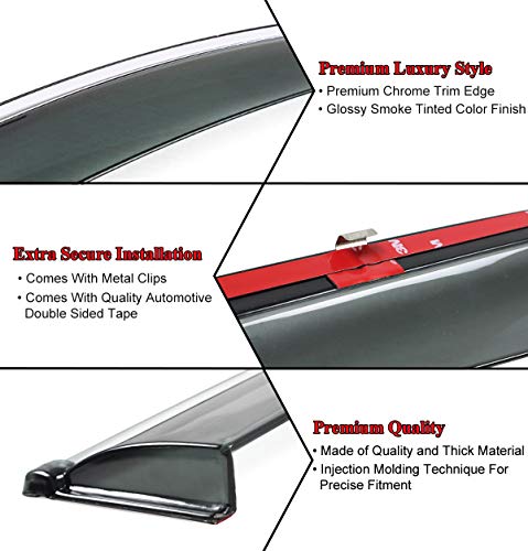 Fits for 2019-2020 Lexus ES300h ES350 VIP Smoke Tinted Chrome Trim Clip-on Window Visor Rain Guard Deflector