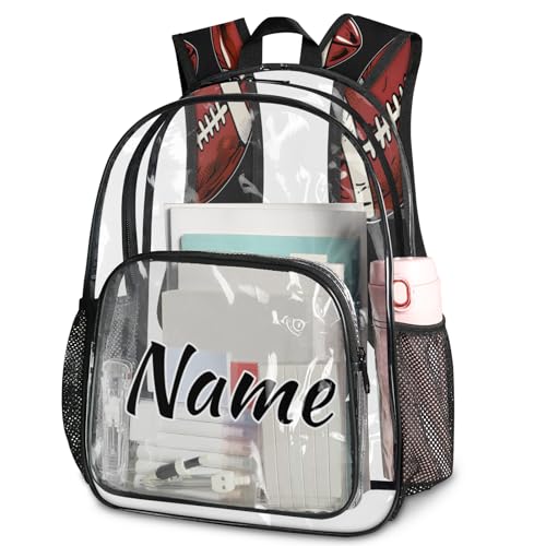 Personalized Rugby Clear Large Backpack for Stadium Events Custom American Football Transparent Backpacks PVC Plastic See Through Clear Bag for Concerts Festival Travel