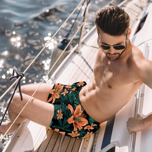 Men's Colorful Tropical Leaves Quick Dry Swim Trunks - Bathing Suits & Beach Shorts with Pockets2