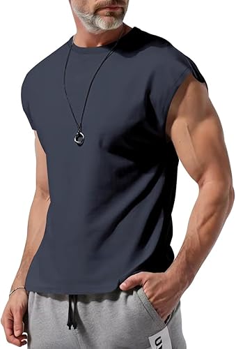 Men's Casual Solid Color Tank Vest Sleeveless Gym Shirt Basic T-Shirt Casual Loose Sports Running Un