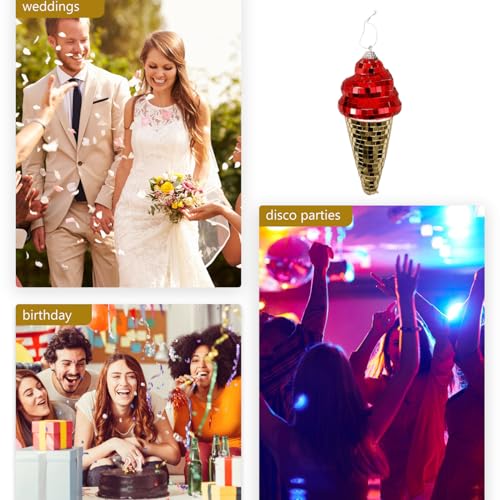 Adornos de bola espejada con forma de helado para fiestas, decoración colgante para salas, discotecas y eventos miniatura 7