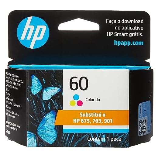 Cartucho HP 60 preto Original (CC640WB) Para HP Deskjet F4224, F4480, F4580, D1660, Photosmart D110a, C4780, ENVY D410a