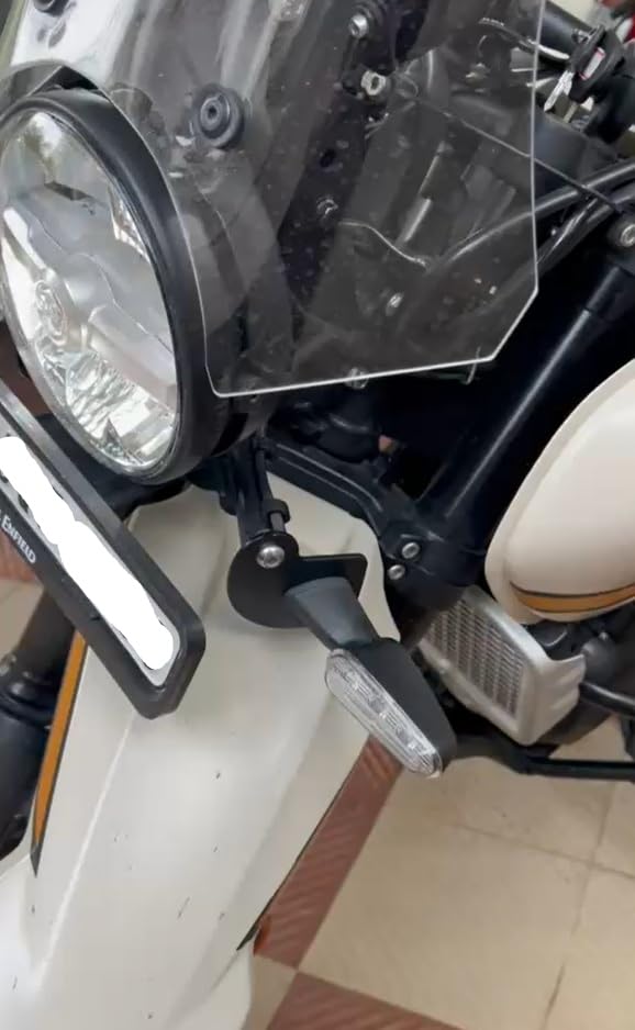 Image of Auto Karmas - Front Indicator Holder for Royal Enfield Himalayan 450, Rally Setup Compatible, Steel material and powder coated. Details of setting up is given in AuotKarmas insta handle.