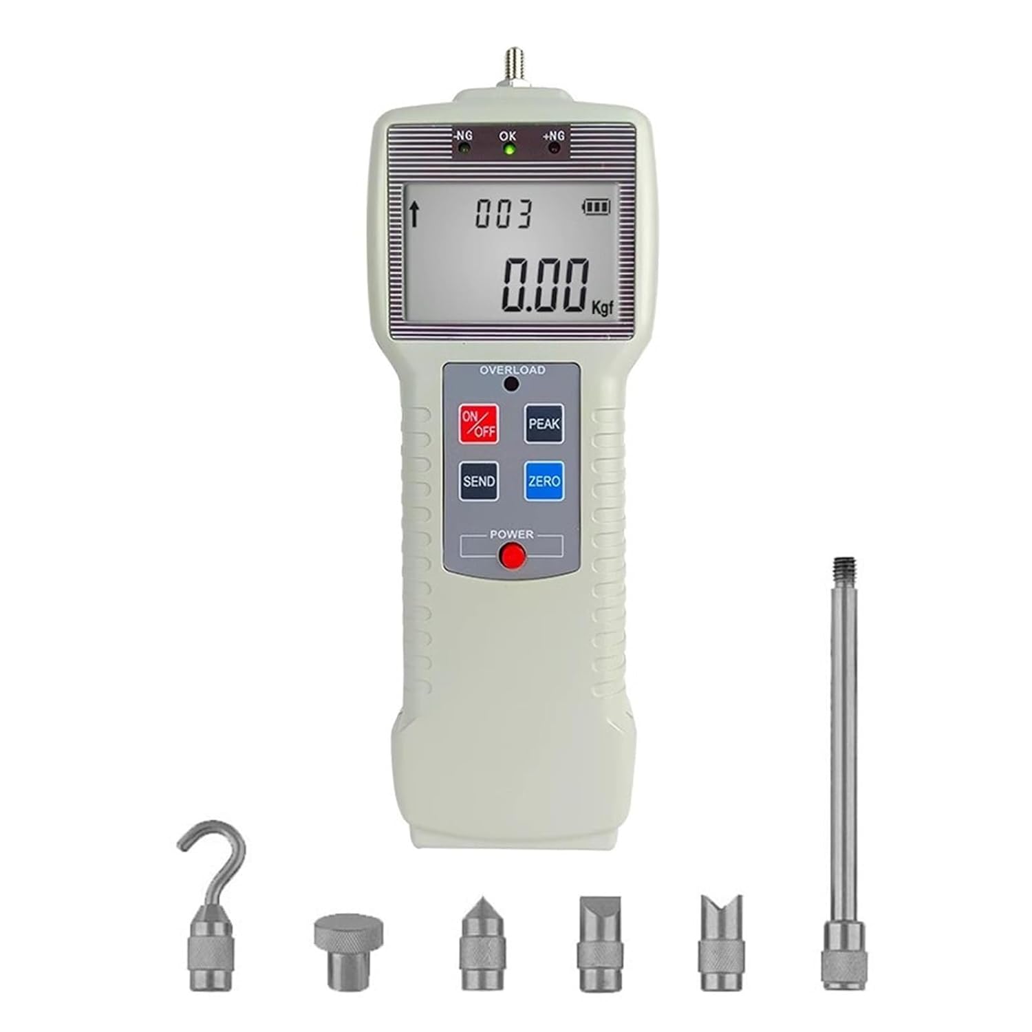 Digital Dynamometer, high Precision Push and Pull Force Gauge with Units (N, Kg, Lb), Real-time/Peak/auto-Peak Modes, LCD Display, for Tension and Compression Testing(500N)