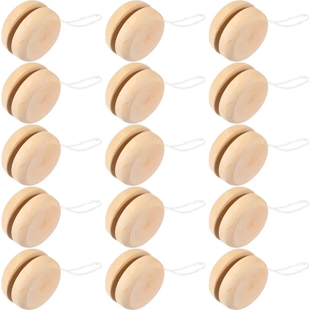 TOYANDONA 15 Pièces Boule Réactive De Contrôle Inachevé Mini Rond Bricolage Bébé Petits Jouets en Bois Yoyo pour Enfants Débutants Peinture sur Bois Art Anniversaire Noël Halloween Faveurs