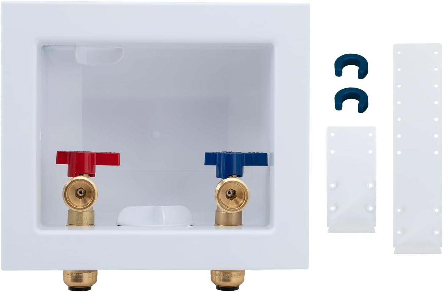 SUNGATOR Push-Fit Laundry Washer Valve Box, Washing Machine Outlet Box with Center Drain, 1/2 Inch Push-Fit Inlet x 3/4 Inch MHT Outlet, with 2 Disconnect Clips
