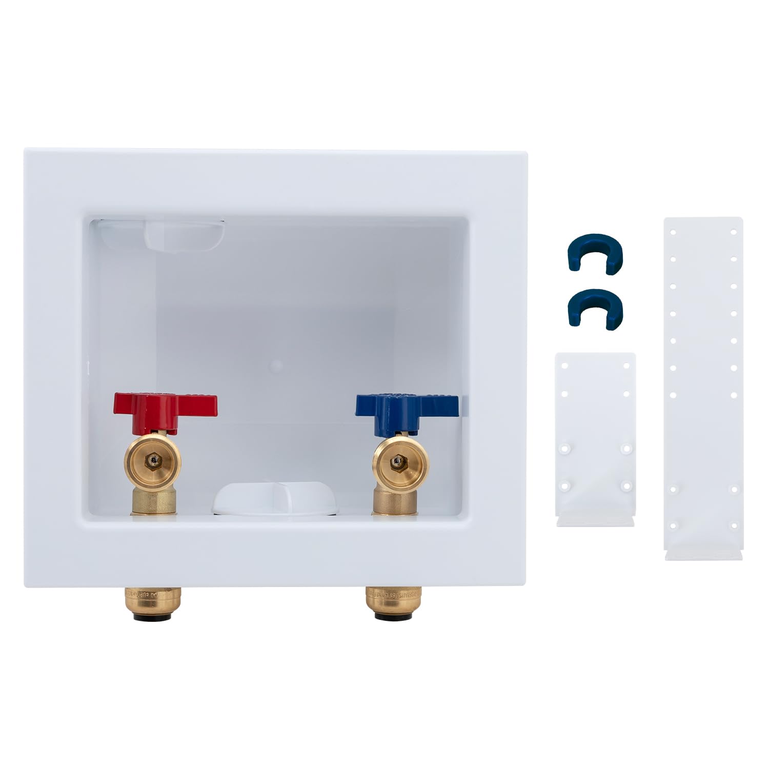 SUNGATOR Push-Fit Laundry Washer Valve Box, Washing Machine Outlet Box with Center Drain, 1/2 Inch Push-Fit Inlet x 3/4 Inch MHT Outlet, with 2 Disconnect Clips