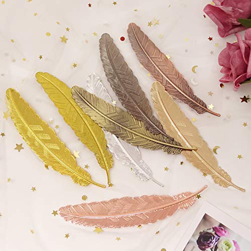 Honbay 8Pcs Metal Feather Shaped Bookmarks Feather Book Marker With Holes For Reading Or Decoration (8 Color, 4.5 Inch) #TOP5