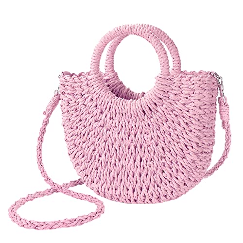 Image of Womens Straw Beach Bag Woven Crossbody Shoulder Bags Top Handle Satchel Handbag Purse for Summer