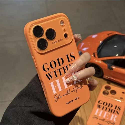 Gozaca God is Within Her She Will Not Fall Psalm 46:5 Christian Bible Verse Inspirational Solid Color Shockproof Phone Case for iPhone 17 Pro Max-12 (Orange, iPhone 17 Pro Max)