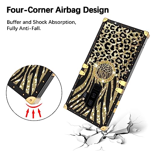 Image of for Samsung Galaxy S9 Plus Phone Case with Ring Kickstand Retro Elegant Luxury Leopard Cheetah Print Design Gold Full Protection Cover for Girls Women
