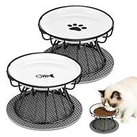 Katzennapf Erhöht, 2 Stück Katzennapf Keramik mit Napfunterlage Silikon Und Metallständer, Zervixschutz-Katzennapfs, Katzennäpfe für Futter Wasser (2)