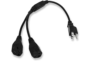 Power Cord Extension Y Splitter NEMA 5-15R to 1 NEMA 5-15P 1ft
