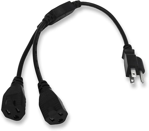 KUNCAN Extensión de cable de alimentación y divisor en Y, adaptador de salida de 2 vías, NEMA 5-15R a 1 NEMA 5-15P con enchufe de 18 AWG 300 V, 1