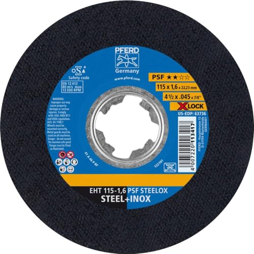 Image of PFERD Cutting Disc, Pack of 25, 115 x 1.6 mm, Straight, X-Lock (22.23 mm), PSF Steelox, 61730124 - for Quick and Convenient Tool Changes