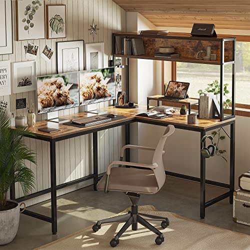 Cubicubi L-Shaped Desk With Hutch,59" Corner Computer Desk,Home Office Gaming Table Workstation With Storage Bookshelf #TOP4