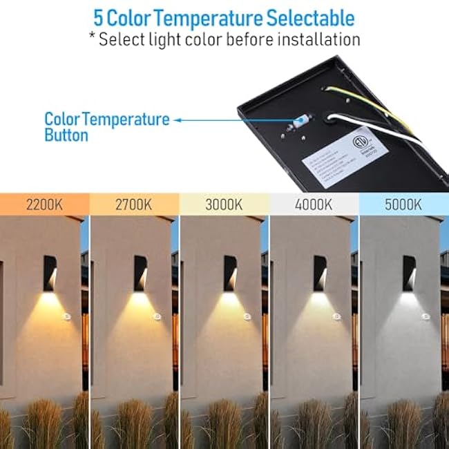 LEONLITE 5CCT Modern Outdoor Wall Light Wall Sconce, 14 Inch Aluminum