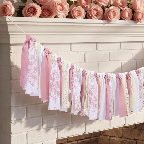 Chumia 4 ft Pink Floral Tassel Garland Fabric Lace Banner for Party Decor by Chumia - Used condition - US$16.95