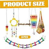 Hperu 6 Pieces Chicken Toys, Natural Wood Swing Chicken Ladder, xylophone Mirror with Bells, Hanging Feeder for Coop, Accessories for Birds, Roosters, Hens - Image 4