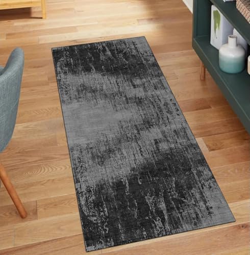 Alfombra pasillo negra para decoración abstracta del hogar transitable 90x200 2