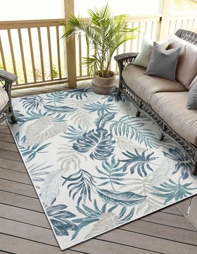 MY-RUG Outdoor Teppich wetterfest 140 x 200 UV beständig & rutschfest für Garten Terrasse Balkon Küche & Wohnzimmer kurzflor waschbarer Wohnzimmerteppich Gartenteppich Balkonteppich Läufer Malik