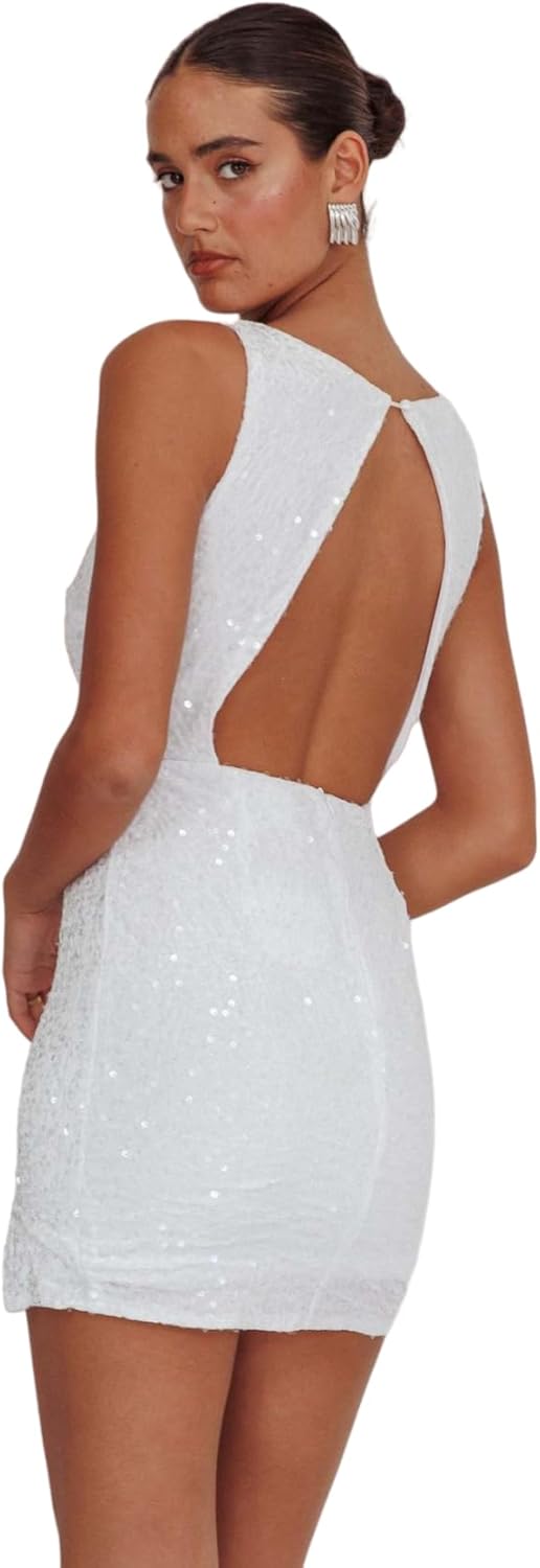 Women's Sexy Backless Sparkly Sequin Mini Dress Split Hem Glitter Velvet Tank Dress Prom Party Cocktail Dress - Image 2