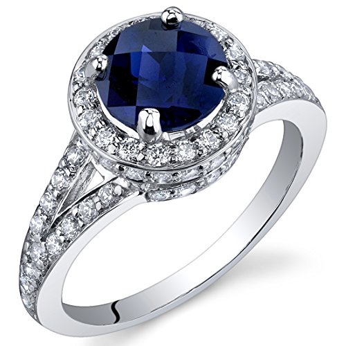 Peora Created Blue Sapphire Ring in Sterling Silver, Vintage Halo Design, 1.75 Carats Round Shape, Comfort Fit, Size 6 Peora Created Blue Sapphire Ring in Sterling Silver, Vintage Halo Design, 1.75 Carats Round Shape, Comfort Fit, Size 6