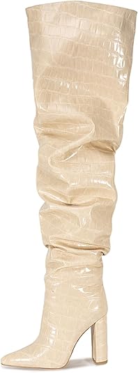 Extra wide calf Thigh high boots Slouchy Ruched Chunky heels Pointed toe Black Over the knee boots Slip on Sexy Super high heel oversize high thigh boots