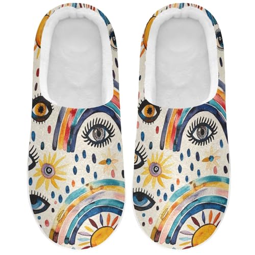 JUNZAN Evil Eyes Ball Moon Sun on Rainbows Mens House Cotton Slipper Comfortable Memory Foam Travel Slippers for Indoor Funny Presents 6-7