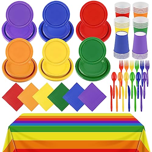 Ruisita 193 Pieces Rainbow Party Supplies Include Disposable Dessert Paper Plates Cups Napkins Forks...