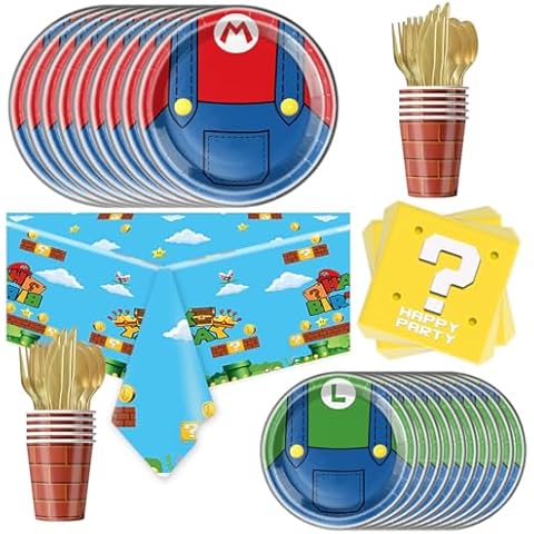 81Pcs Party Tableware Set For Super Mario, Super Brother Party Decoration, Super Brother Birthday Party Supplies Cover