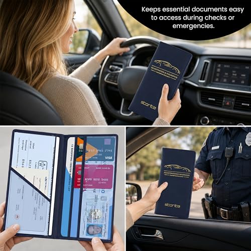 Image of Storite Pack of 1 PU Leather Car RC & Insurance Card Holder (Navy Blue) | Vehicle License Document Glove Box Compartment Organizer for Women & Men (Pack of 1)