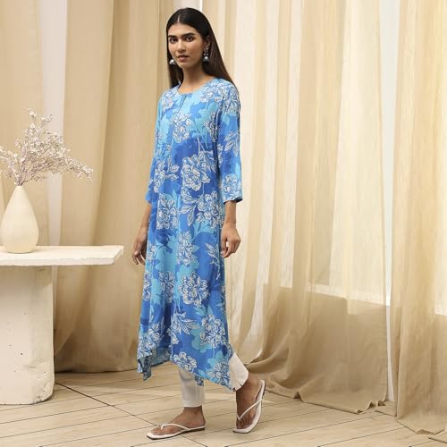 Image of BIBA Women Rayon Viscose Straight Fit Straight Printed Kurta